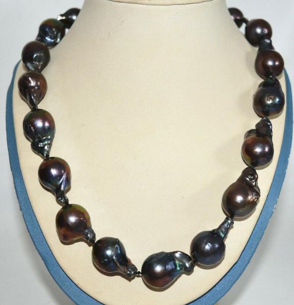 

natural huge16x20mm south sea genuine black baroque pearl necklace 18, Silver