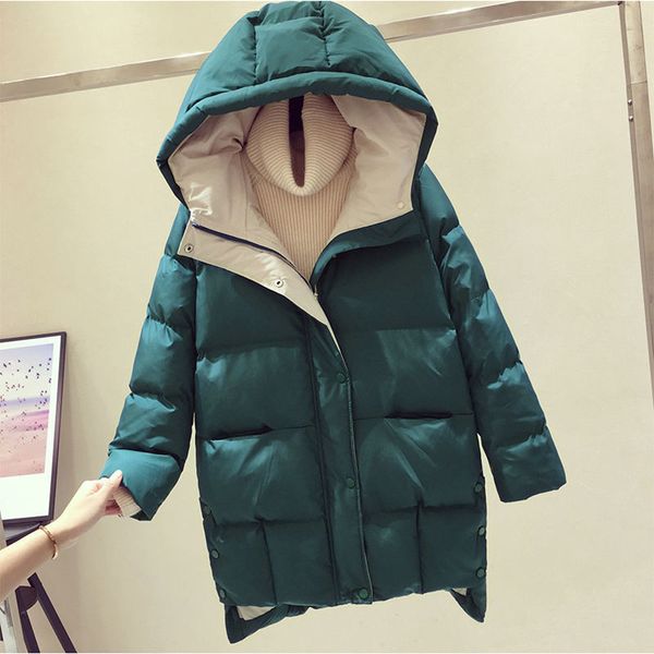 

2020 new women winter fashion solid puffer jackets outerwear oversize parkas hooded thick warm cotton padded female coats a36, Black