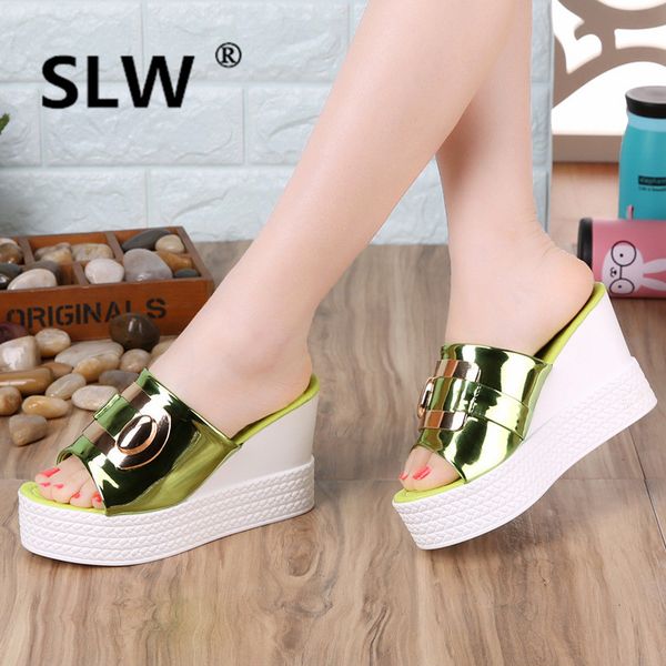 

med peep toe wedge summer fashion metal decoration rubber wedges women solid slides slipper fish creeper modis rubber woman cs08, Black