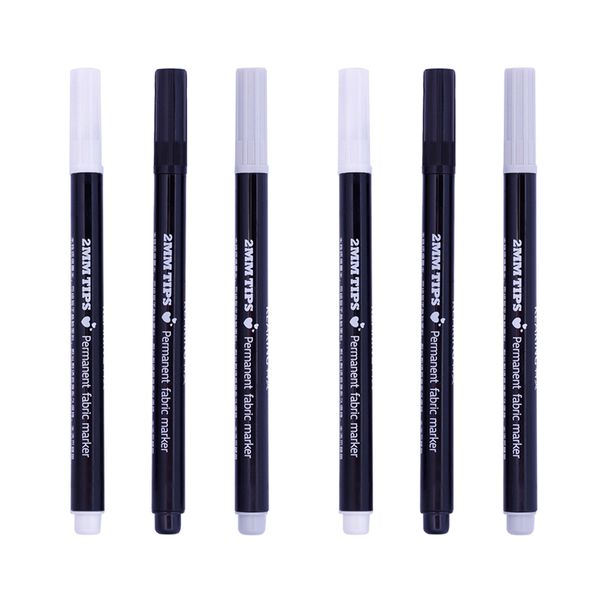 

6 pieces 2mm permanent fabric maker pens for name tags label garments bag, Black