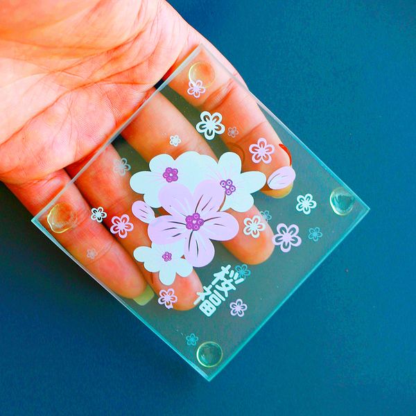 

2pcs cherry blossom glass coasters drinks bottle placemat cup mat