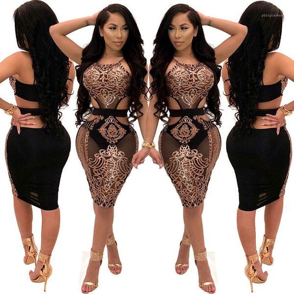 

club bodycon dresses female mini dress floral sequins halter hollow out dresses womens desinger backless sleeveless, Black;gray