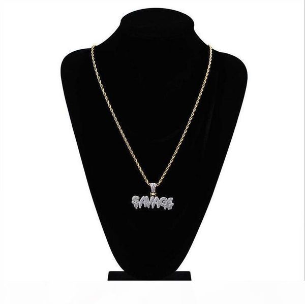

hip hop necklace - gold color iced out chains bling bling cubic zircon savage pendant necklace charm for men gifts, Silver