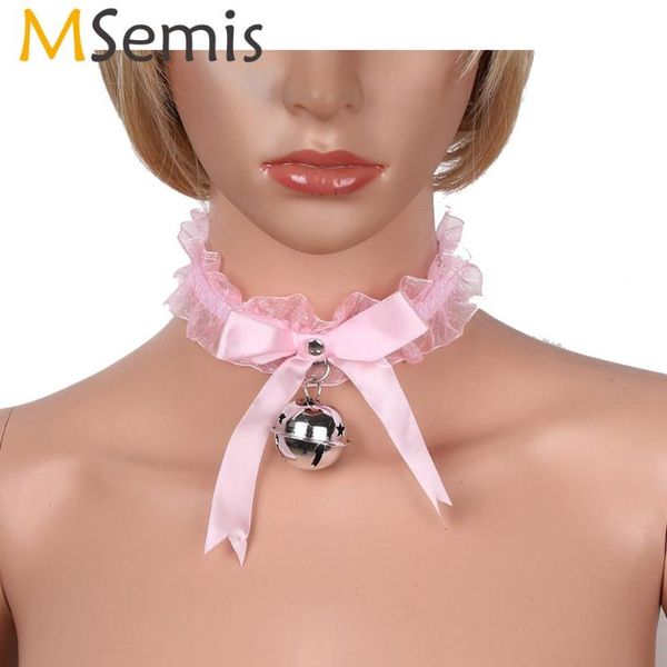 

msemis bell choker necklace ruffled ribbon bowknot collar cosplay accessaries for girls women gay neck dress jewelry gift, Blue;purple