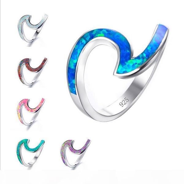 

new 6 pcs lot luckyshine holiday gift dazzling fire streamlined multi-color fire opal gems 925 sterling silver plated wedding ring for women, Golden;silver