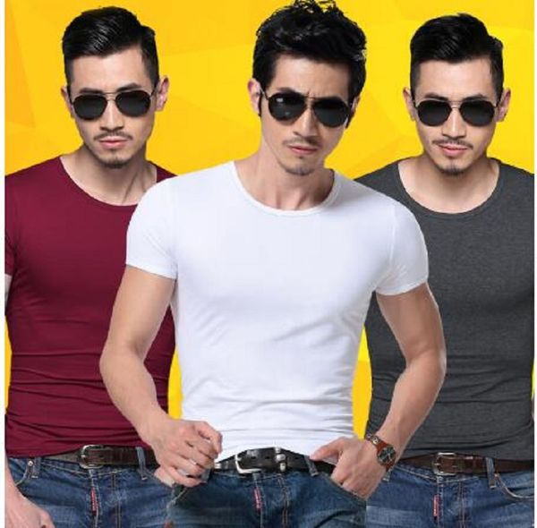 

2020 men tshirt spandex fitness gym clothing man tees t shirt for male solid color tshirts multi colors t-shirt xs-xxl, White;black
