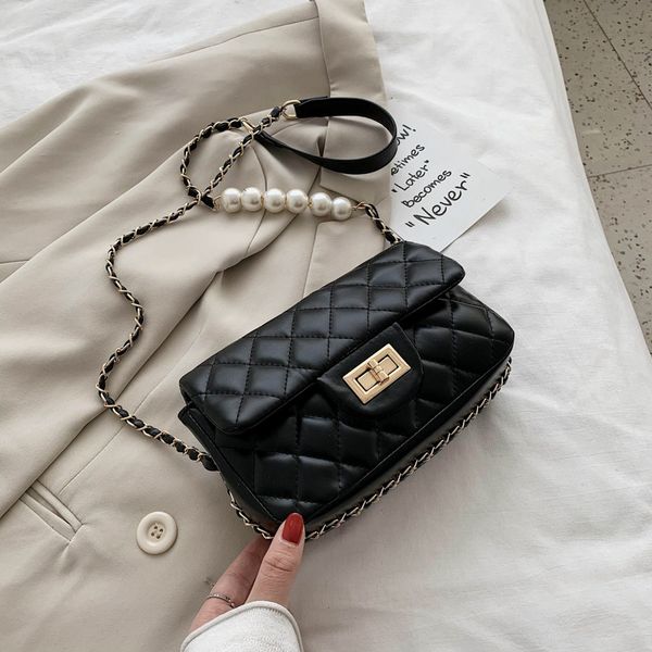 

female sling chains shoulder crossbody luxury for women 2021 designer main hand bags ladies pearl handbags leather clivw, Red;black