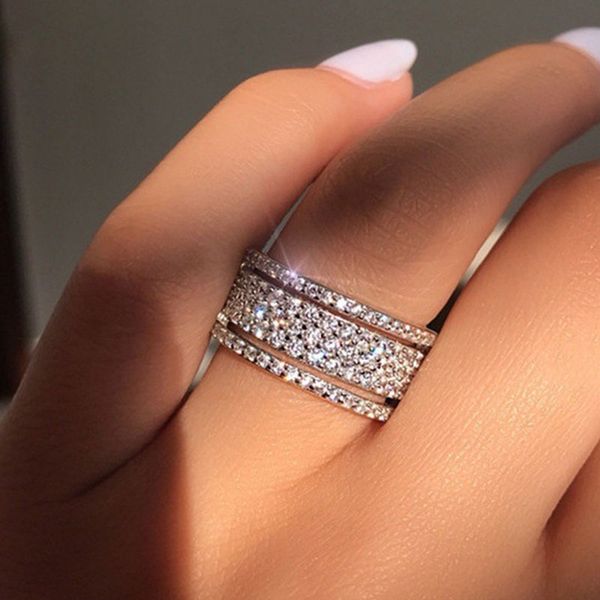 

элегантного серебряного цвет rhinestone кристалл кольцо широкого нержавеющая сталь любовь кольцо для женщин свадебного обручальных ювелирных, Golden;silver