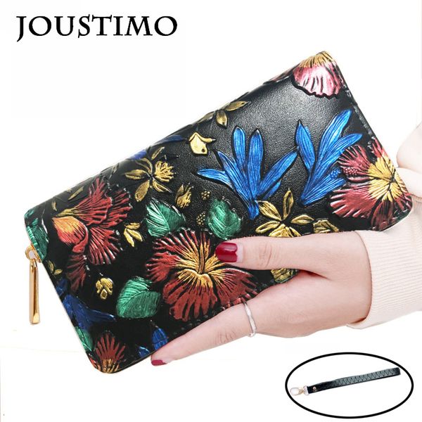 

women wallets long clutch bags 2019 national style rose floral printing purse for mother multi-function card holder phone bags, Black;red