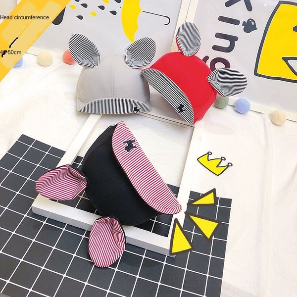 

wdosy korean style children's baseball baby hat autumn rabbit ear striped baby cap male and female children's sunshade soft edge b, Yellow
