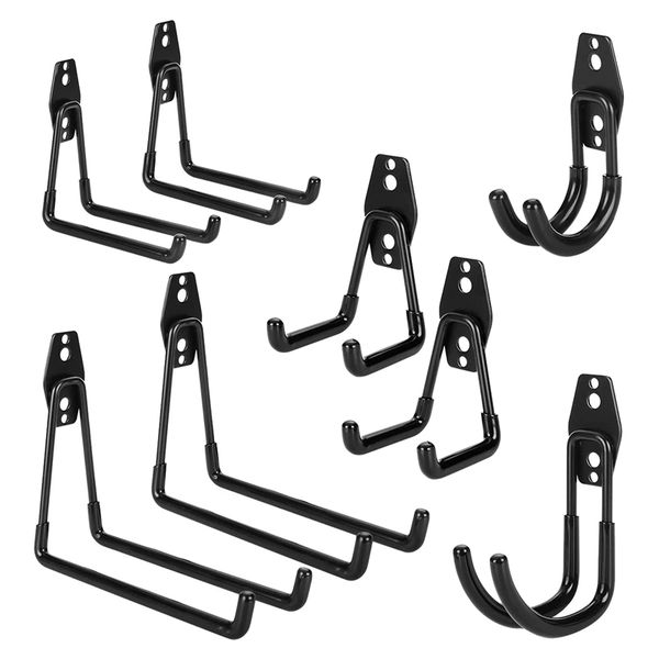 

8 pack heavy duty garage storage hooks for ladders & tools, wall mount garage hanger organizer with anti-slip coating