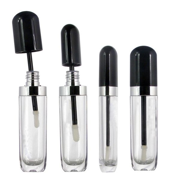 Transparente 8 ml leere Verpackungsflaschen, Lipgloss-Röhren, Behälter, Mini-nachfüllbarer Lippenbalsam mit Lippenpinsel, schwarzer Deckel für Proben, Reise-Unterverpackung