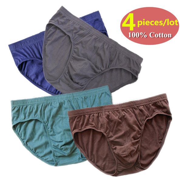 

briefs men 4 pieces/lot underwear 100% cotton plus size male panties shorts grey blue brown black brand buddleja, Black;white