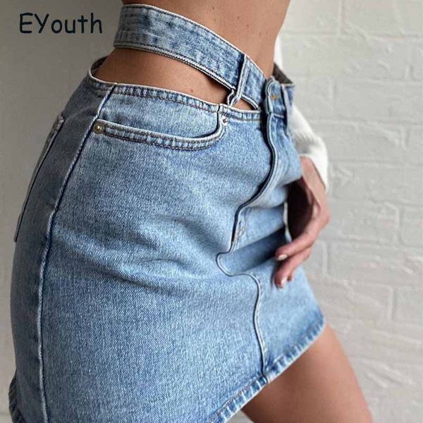 

hollow out mini denim skirt women korean style vintage casual streetwear skirts femme harajuku y2k summer clothing, Black