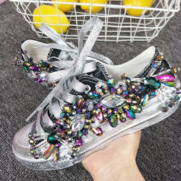 

bling rhinestone кристалл кроссовки женщины повседневная обувь 2019 vintage canvas flats женские кроссовки цельнолитные обувь zapatillas muj, Black
