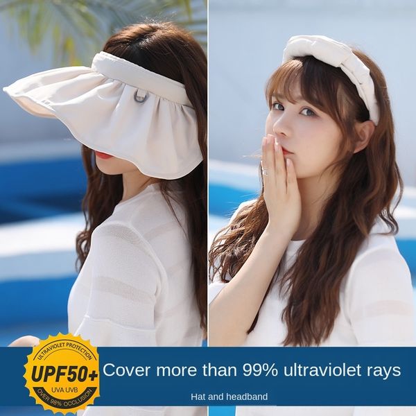 

korean shell empty female sun-proof sun-shading uv-proof hat big cap brim hair band hair band foldable sun hat, Blue;gray