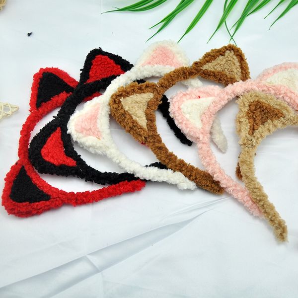 

children's headwear girl's cute cat ear hair band headdress korean plush headband sweet hair accessories, Slivery;white
