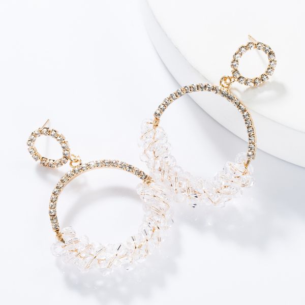 

fashion style multi-layer alloy ring semi-diamond rhinestone semi-crystal beads earrings women's fashion personalized earrings, Golden