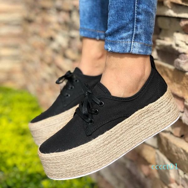 

lasperal spring autumn women flats platform sneakers lace-up solid flats high heel shoes ladies loafers moccasins casual shoes ct01, Black