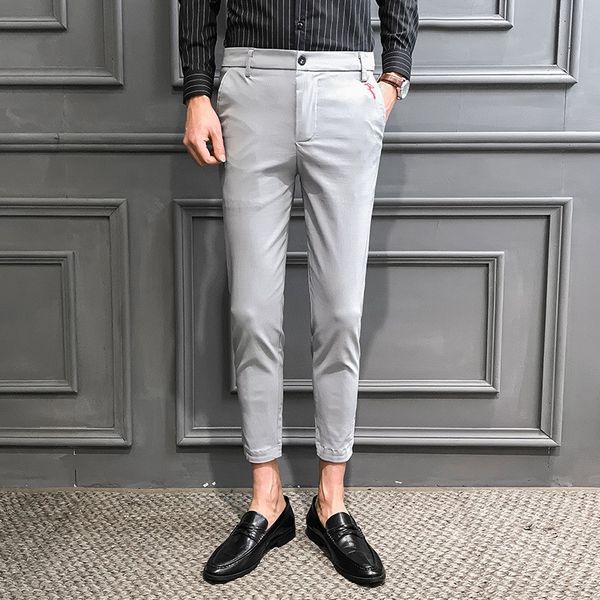 

men's suit pants men's casual pants summer thin slim-fit pencil fashion stretch nine-point trousers, White;black