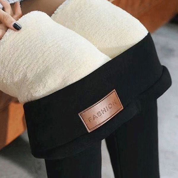 

2020 black warm pants winter skinny thick velvet wool fleece girls leggings women trousers lambskin cashmere leggings