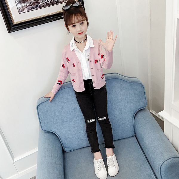 

ug1qx children's cardigan knitted coat 2019 new girl's base coat underpants sweater shirt korean-style western-style sweater for, Blue