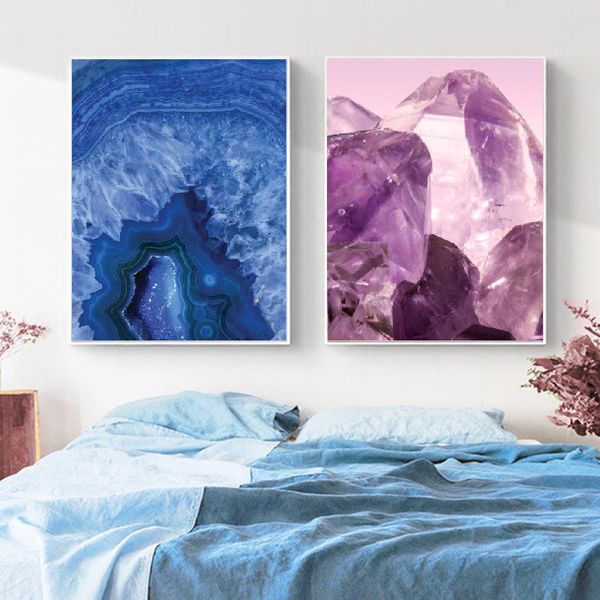 

geode wall art agate print mineral pgraphy posters blue agate canvas painting crystal mineral wall picture home room decor