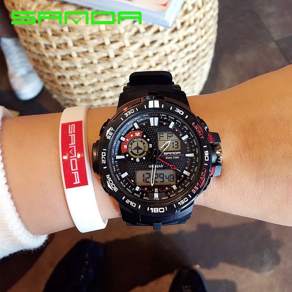 

fj9vf sanda fashion multifunctional outdoor sports electronic men's double-display watch waterproof luminous outdoor sports male studen, Blue