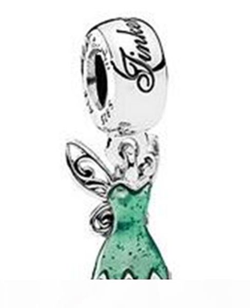 

2017 spring 925 sterling silver tinker bells dress dangle charm bead with green enamel fits european pandora jewelry bracelets, Black