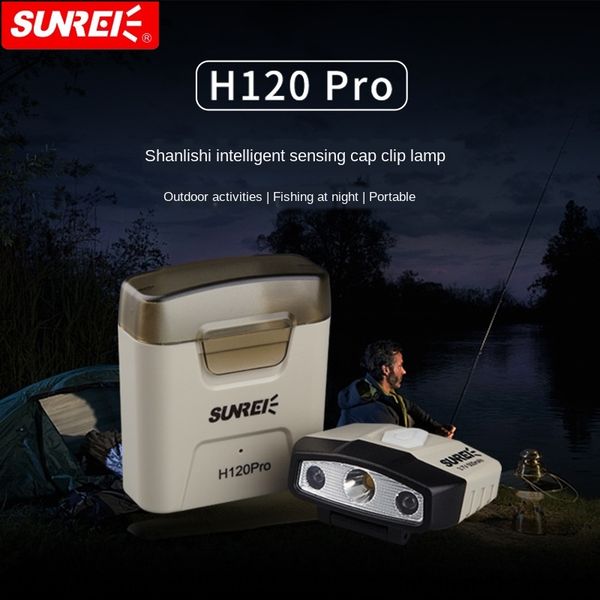 

1h959 sanishi h120pro intelligent induction headlight night fishing light super bright mitsui hat h120pro cap lamp rechargeable storage box