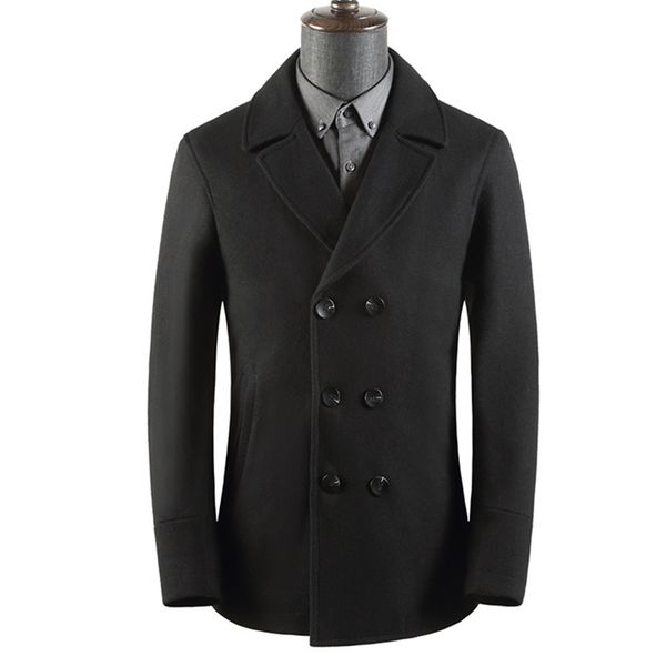 

men's wool & blends classic style double breasted coat 2021 autumn winter fashion business jacket casual overcoat male brand, Black