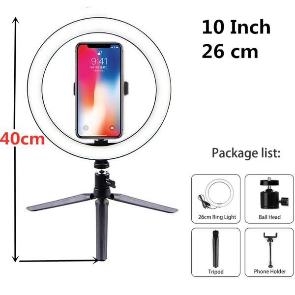 

quality10inch 26cm lightdow big/small dimmable led studio camera ring light phone video light lamp with tripods ring table fil
