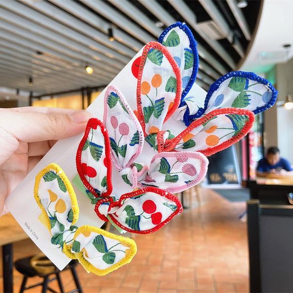 

korean children simple cute fruit printing ears duckbill clip for sweet girl princess fashion barrettes hair accessories, Slivery;white