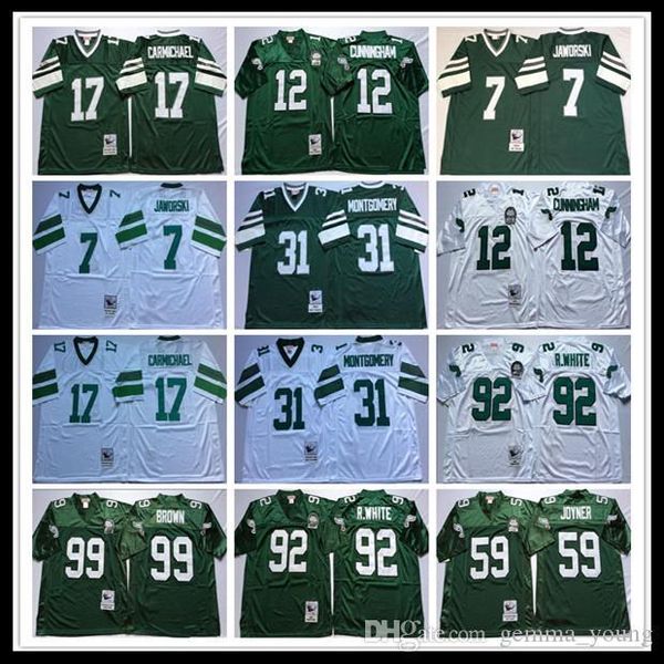 

ncaa men's vintage football reggie white randall cunningham ron jaworski harold carmichael jerome borwn joyner retro jersey green white, Gray