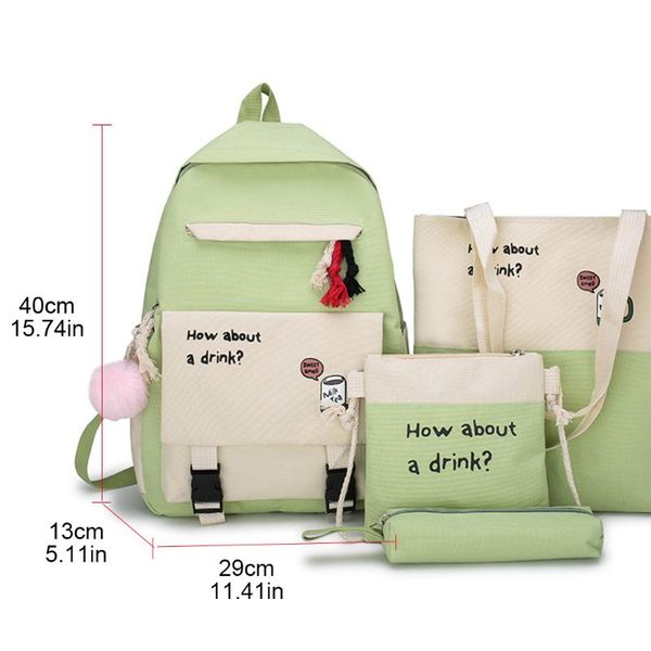 

4pcs canvas patchwork school backpack rucksack shoulder bags pencil case set 517d