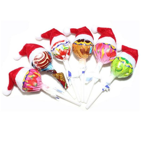 

christmas decorations 6pcs/set mini hat santa claus xmas lollipop wedding gift tree ornament decor creative caps