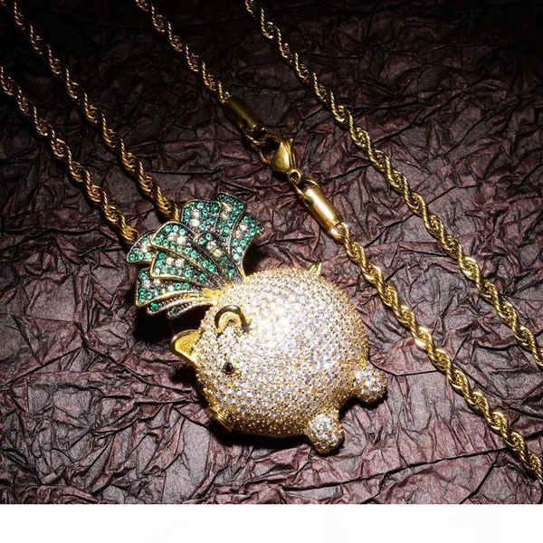 

новая мужская мода hip hop ожерелья позолоченного bling bling ice out cz доллар свинья ожерелье для мужчин женщин горячего подарка, Silver