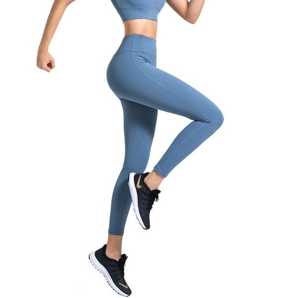 

ec.ms women leggings no middle seam fitness pants ladies high waist yoga training leggins girls naked feeling solid tights, Black;blue