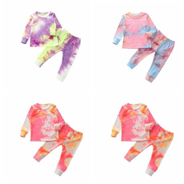 Kinder Designer Tuch Jungen Tie Dye Kleidung Sets Neugeborenen Streifen Langarm Hosen Anzüge Baby Kinder Kleidung Sommer Sportlich Casual set LSK521