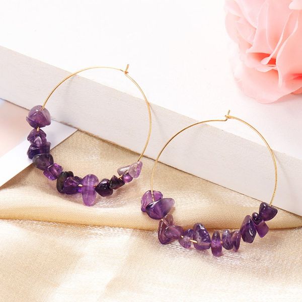

10 pairs trendy gold plated irregular shape amethyst crystal stud earrings for women white howlite stone jewelry, Golden;silver