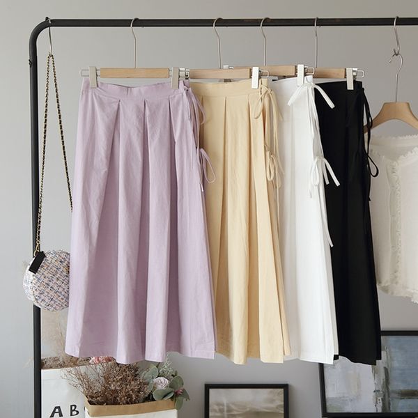 

omalai] artistic style women's good long long skirt quality one-piece strap solid color mid-length skirt 4425, Black