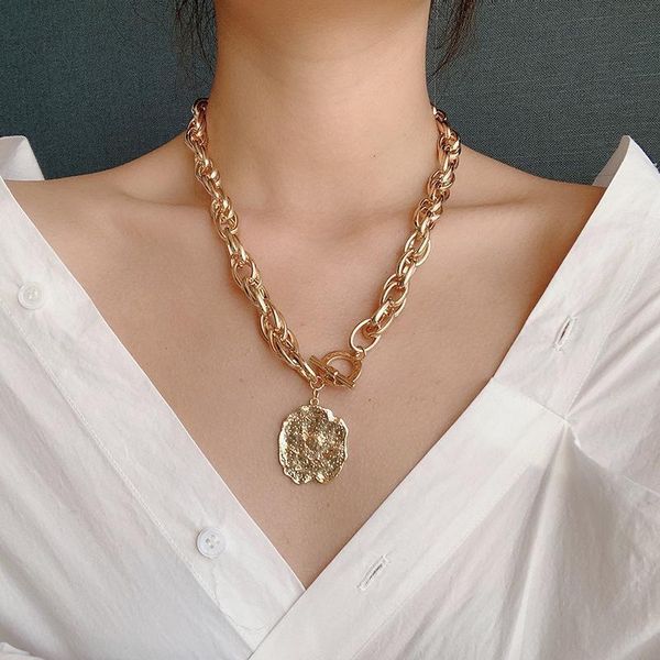

vintage necklace matte gold twisted chains chokers necklaces for women gothic jewelry irregular geometric metal pendant necklace, Golden;silver