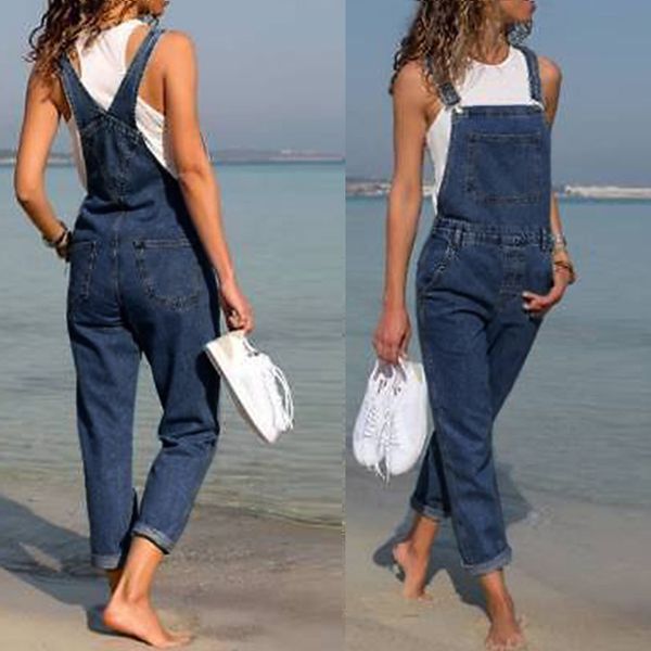 

women's denim jumpsuit women romper ladies jeans pants woman loose overall long denim trousers jumpsuits dungarees jeans long, Blue
