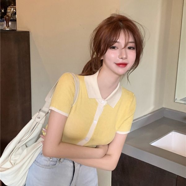 

2020 new turn-down collar women cardigans korean short sleeve preppy style sueter mujer sweet hit color patchwork sweaters, White;black