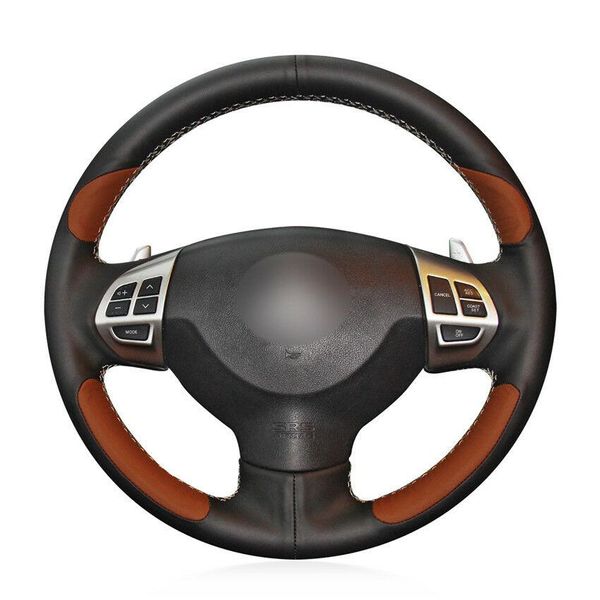

for mitsubishi lancer ex/ asx car steering wheel cover black brown leather