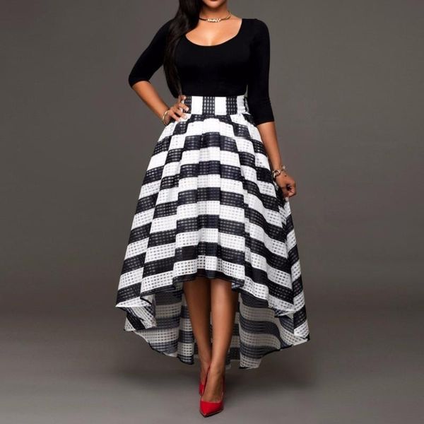 

women's elegant black formal party cocktail striped dress long dress 2 of sets, Black;gray