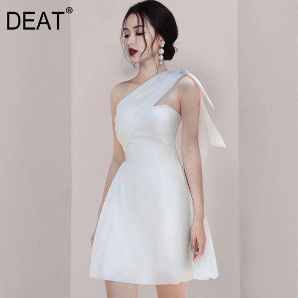 

casual dresses [deat] 2021 banquet party women mini dress formal asymmetrical tassel design slim waist strapless fashion clothes am515, Black;gray