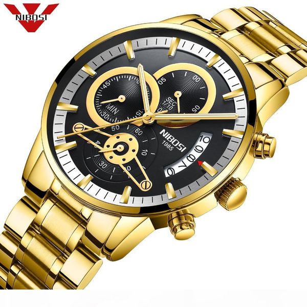 

nibosi luxury стали часы из нержавеющей мужчины моды бизнес наручные часы хронограф кварцевые часы relogio мужчина для, Slivery;brown