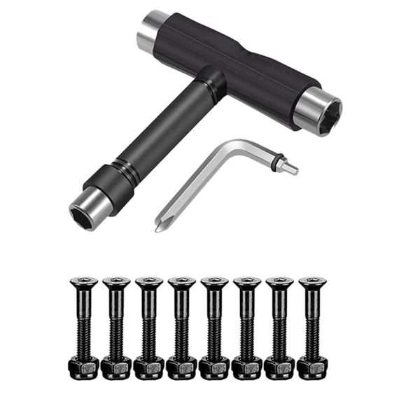

skateboard hardware 8pcs bolts set and all-in-one skate tools portable skateboard t accessory with wrench screwdriver