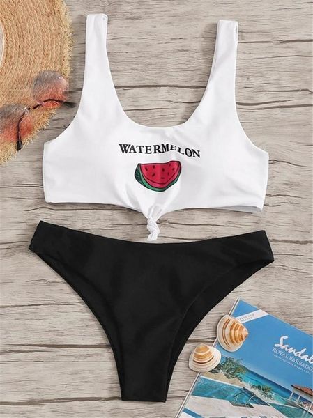 

sexy купальники женщины фронт tie арбуз печати push up micro bikini 2020 mujer купальный костюм стринги traje de бано biquini, White;black